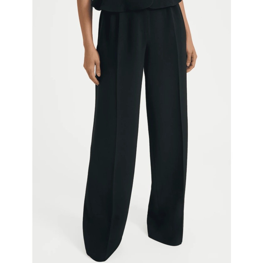 NWT Saloni Black Wide Tailored Cady Trousers Pleated Business Women's size 6