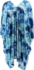 Attitudes Renee Como Jersey Printed Caftan Marbled Ocean XS-S NEW (1022)