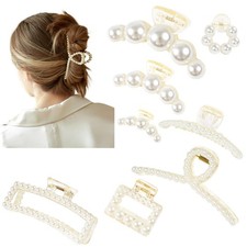 Pearl Hair Accessories for Women - 8PCS Claw Clips 1 Count Pack of 8 , Beige