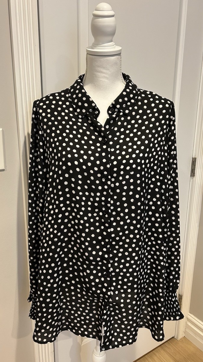 Tamara H. Black Blouse White Polka Dots Shirt, Size 2X | eBay