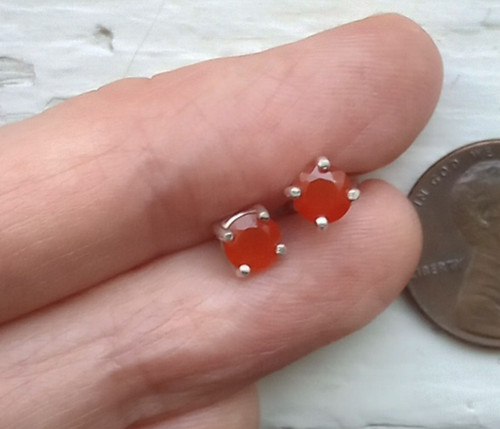 Carnelian Earrings Video 5mm Sterling Silver Stud