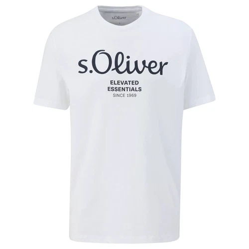 S.Oliver Men's T-Shirt - Basic, Logo Print, Round Neck, Cotton