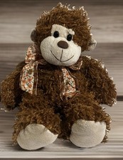 Kellytoy Monkey 12" Plush Brown Soft Shaggy Stuffed Animal Floppy Floral Bow