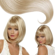 Heat Resistant Hair Blonde Bob Straight Dress Up Wig With Bangs Natural