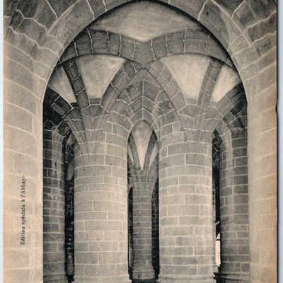 c1900s Mont-Saint-Michel, France Abbey Big Pillar Crypt 15th Century Arches A350
