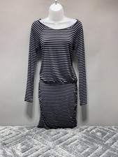 Banana Republic Factory Black/Gray Striped Stretch Knit Dress Ruching Women’s S