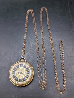 LUCERNE PENDANT POCKET WATCH GOLD PLATE SWISS WIND UP VINTAGE GOLD FILLED CHAIN