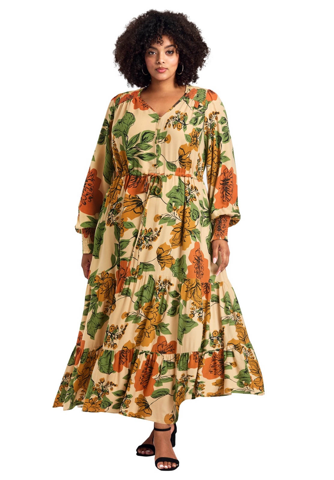 Avenue Women's Plus Size Second Nature Blouson Sleeve Maxi Dress