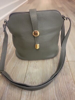 Sofia Cardoni Italian Shoulder Bag Pebbled Leather, Green Gold