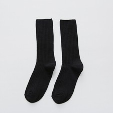 3Pairs Black Cotton Stockings Retro Vintage Japanese Style Socks Autumn/Winter