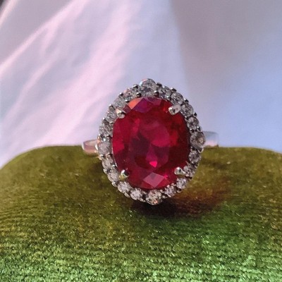 3.45 Ct Oval Cut Natural Ruby Diamond Wedding Ring 14K White Gold size