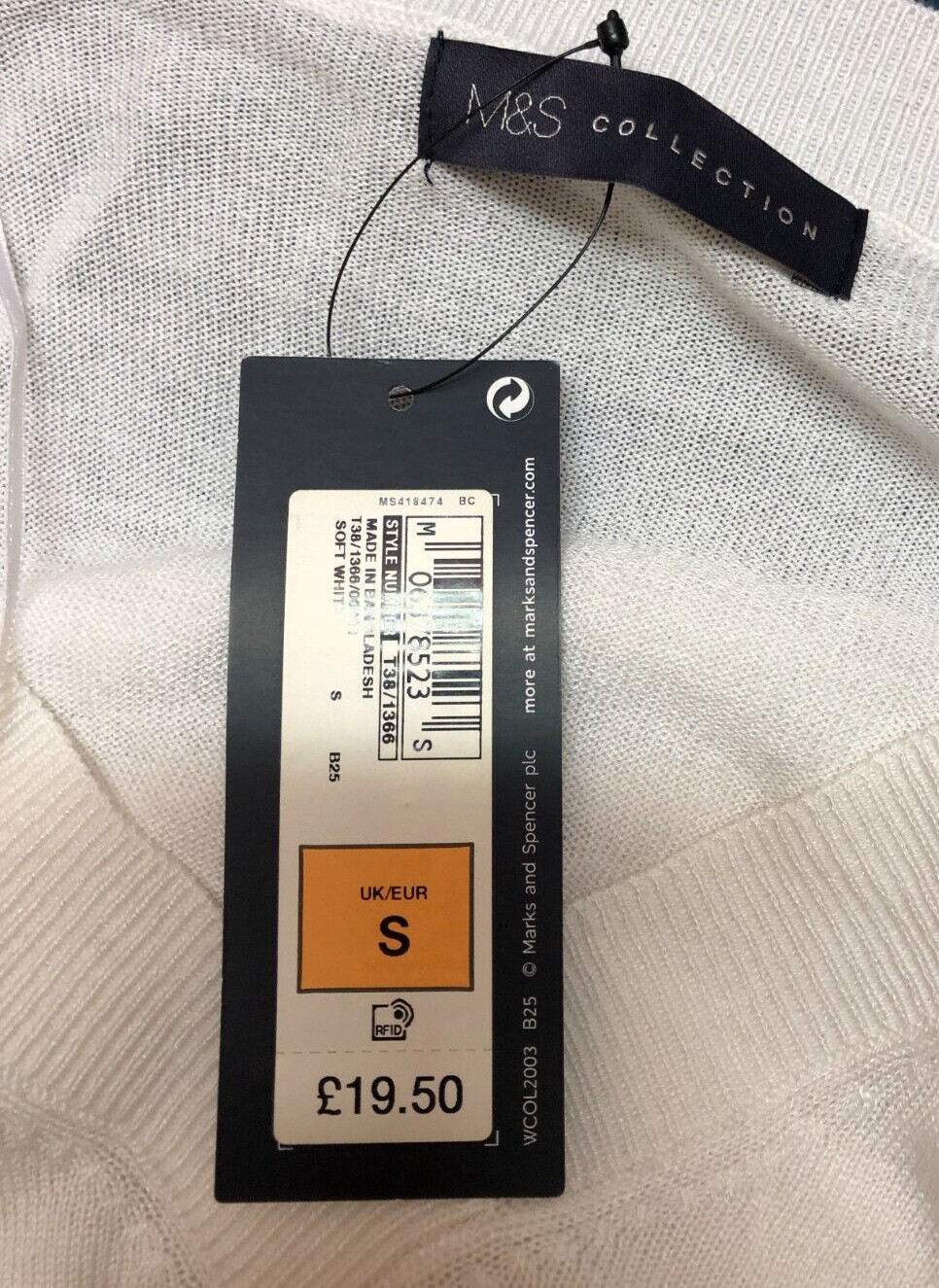 M&S Summer Top Small Soft White V-Neck Long Sleeve New with Tags image 4
