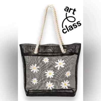 New Shoulder Bag, Target, Daisy, Black, Embroidered, Mesh, Rope with tags