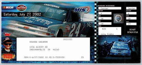 2002 Michigan International Speedway Indy 400 Unused Saturday Ticket - Seat 14 - Picture 1 of 2