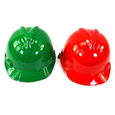 (Mixed Lot of 16) MSA V-Gard Front Brim Hard Hat w/ Suspension Red / Green