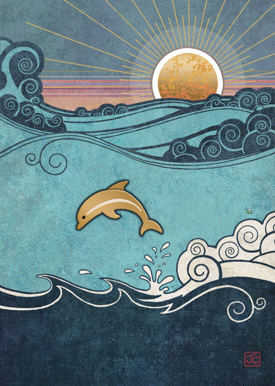Dolphin Scenics Gold Foil Embossed Blank Card Bug Art