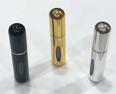 Travel Perfume Bottles Refillable 3 Assorted Black, Gold, Silver Portable, 5ML