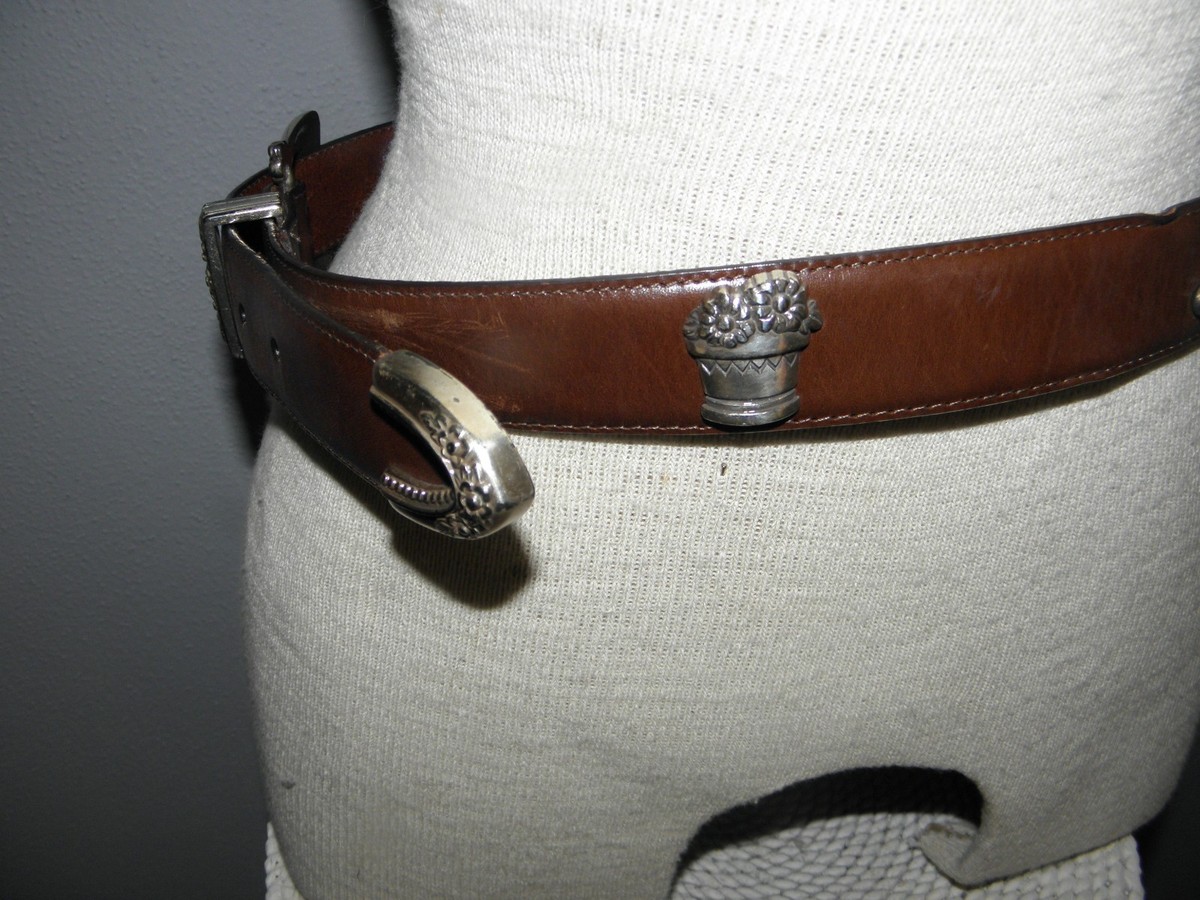 Talbot\'s | SZ XL | Brown Leather Belt | Silver Metal Teapot Accents | Whimsical Talbot main image 3