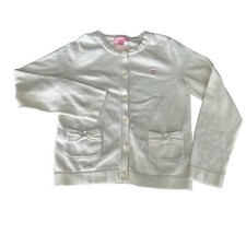 Lilly Pulitzer Girls Sweater Large 8-10 Cardigan Button Up Bows Pockets Palm