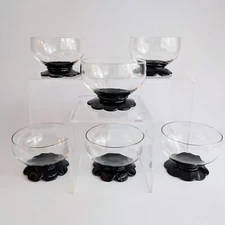 1930s Weston Glass - Black Petal Footed -Dessert Fruit Dishes, Lily Pad Handmade