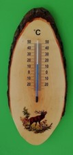 Zimmerthermometer Holz mit Rinde, Hirsch ,Wil...