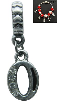10 Stck. Strass Metall Hänger Charm Perle Buchstabe O, Großes Loch Passt Schlangenarmbändern