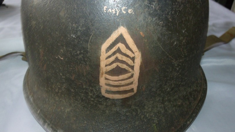 1942 FRONT SEAM FIXED BALE MARKED EASY CO. SERGEANT WW2 HELMET