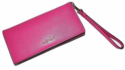 NEW COACH CARMINE LEATHER SLIM CREDIT CARD CLUTCH WRISTLET WALLET DAHLIA PINK
