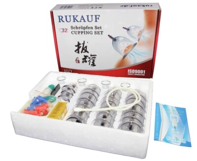 RUKAUF HQ Massage Schröpfen XXL Set 32 Schröpfgläser aus Kunststoff mit Magneten Pumpe