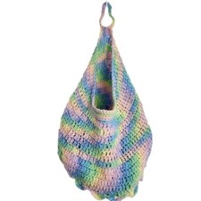 Hand Crochet Multi Color Hanging Basket With Hook New