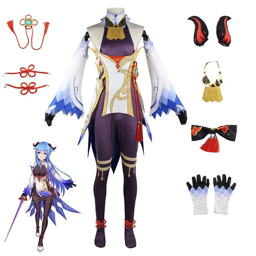 Genshin Impact Ganyu Cosplay Costumes Full Set Jumpsuits Glove Necklace Ornament