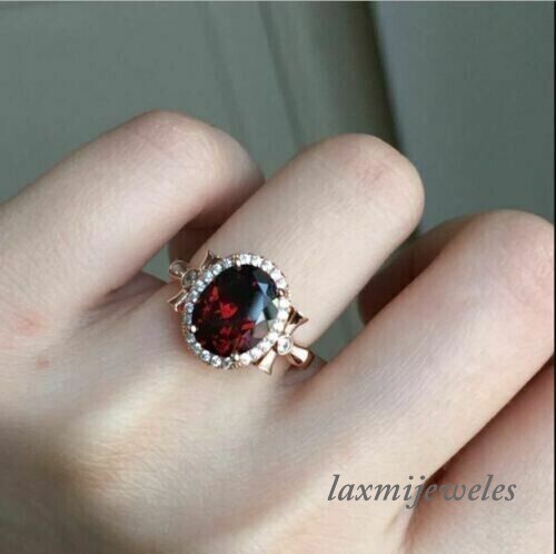 14K Rose Gold Finish 2.20CT Oval Cut Genuine Ruby Engagement Wedding Halo Ring - Picture 2 of 7