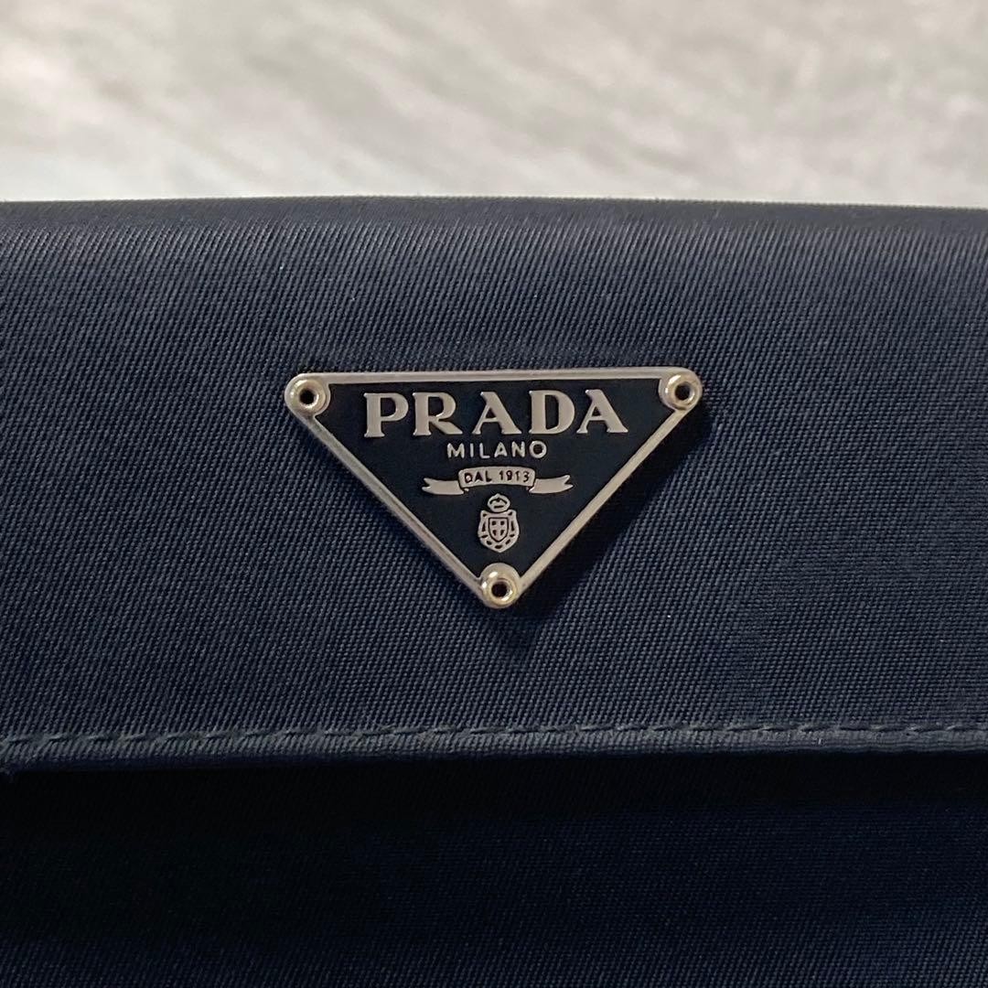 PRADA two fold nylon leather triangular frame bla… - image 2