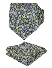 Mens 3.15inches Exquisite Floral Tie with Small Flower A142-navy/ Yellow