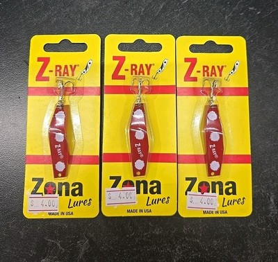 3X LOT ZONA LURES Z-Ray Lure 1/4oz RED W/ WHITE SPOTS TROUT, BASS, PIKE SALMON