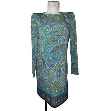 MICHAEL KORS Paisley Print Boat Neck Long Sleeve Shift Dress Women's Size M