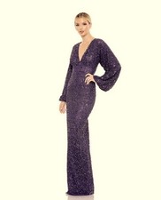 Mac Duggal Amethyst Purple Sequin Bishop Sleeve Gown Size 6 498
