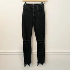 Mother HAPPY Jeans Sz 24 The Swooner Dagger Ankle Fray Baa Baa Black Sheep Lace