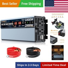 1000W Pure Sine Wave Power Inverter 12V DC to AC 110V 120V Peak Power 2000W w...