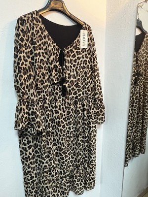Italy Moda Leopard Print Midi Dress Long Sleeve Boho