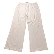 Chico's Wide Leg Pants White Textured Cotton Size 2 Pull On Elastic Waist FLAW