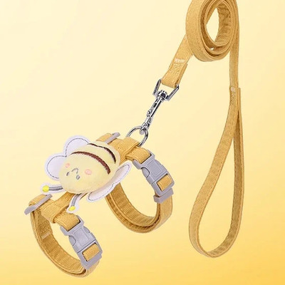 Katzengeschirr Leine Halsband Set verstellbar Cartoon Biene doppellagig Hundegeschirr für