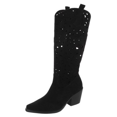 Damen Cowboyboots mit perforiertem Look Ital-Design 2532 in Schwarz