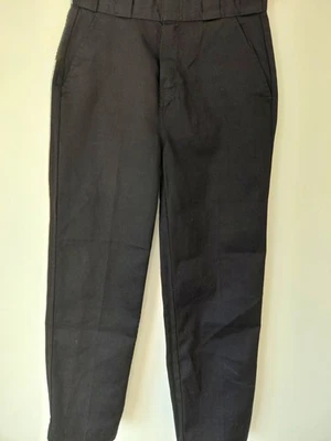Dickies 872 Black Twill Cotton Work Trousers Straight Leg Flat Front W26 L26
