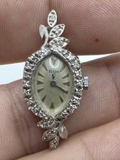 Vintage Elgin 24 Diamond 14k Watch Almond Shaped Face, Runs!