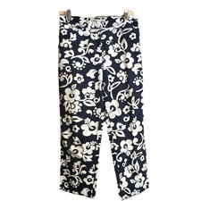 Tommy Hilfiger Women s Blue/White Floral Twill Ankle Pants Slim Straight Pockets