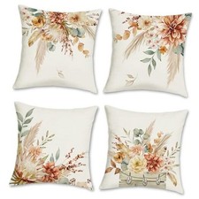 Boho Floral Throw Pillow Covers 18 x 18 Inch Flowers Leaves Eucalyptus