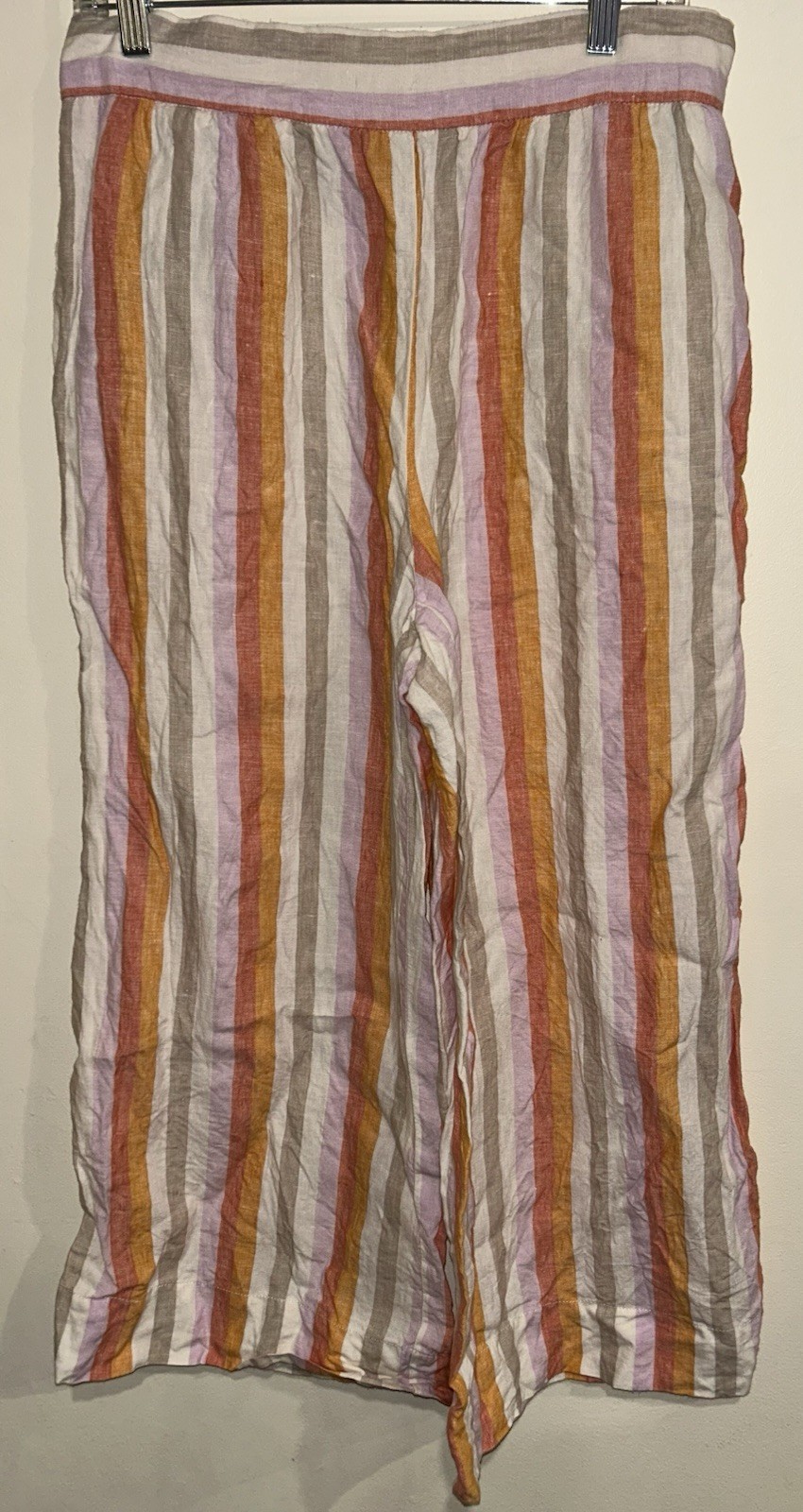Lou & Grey for Loft 100% Linen Beach Lounge Striped Wide Leg Crop Pants Med
