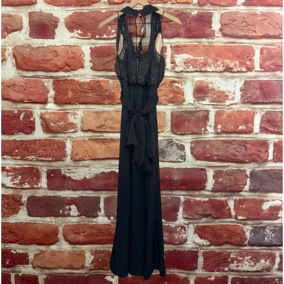 Maxi Vestido de Noche Formal Edición Express Para Mujer 10 Negro Encaje Transparente Corpiño Foto 2 de 4