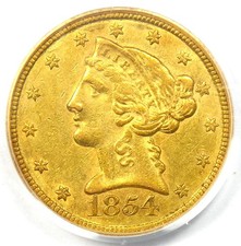 1854-C Liberty Gold Half Eagle $5 Weak C - PCGS AU50 - Rare Charlotte Coin!
